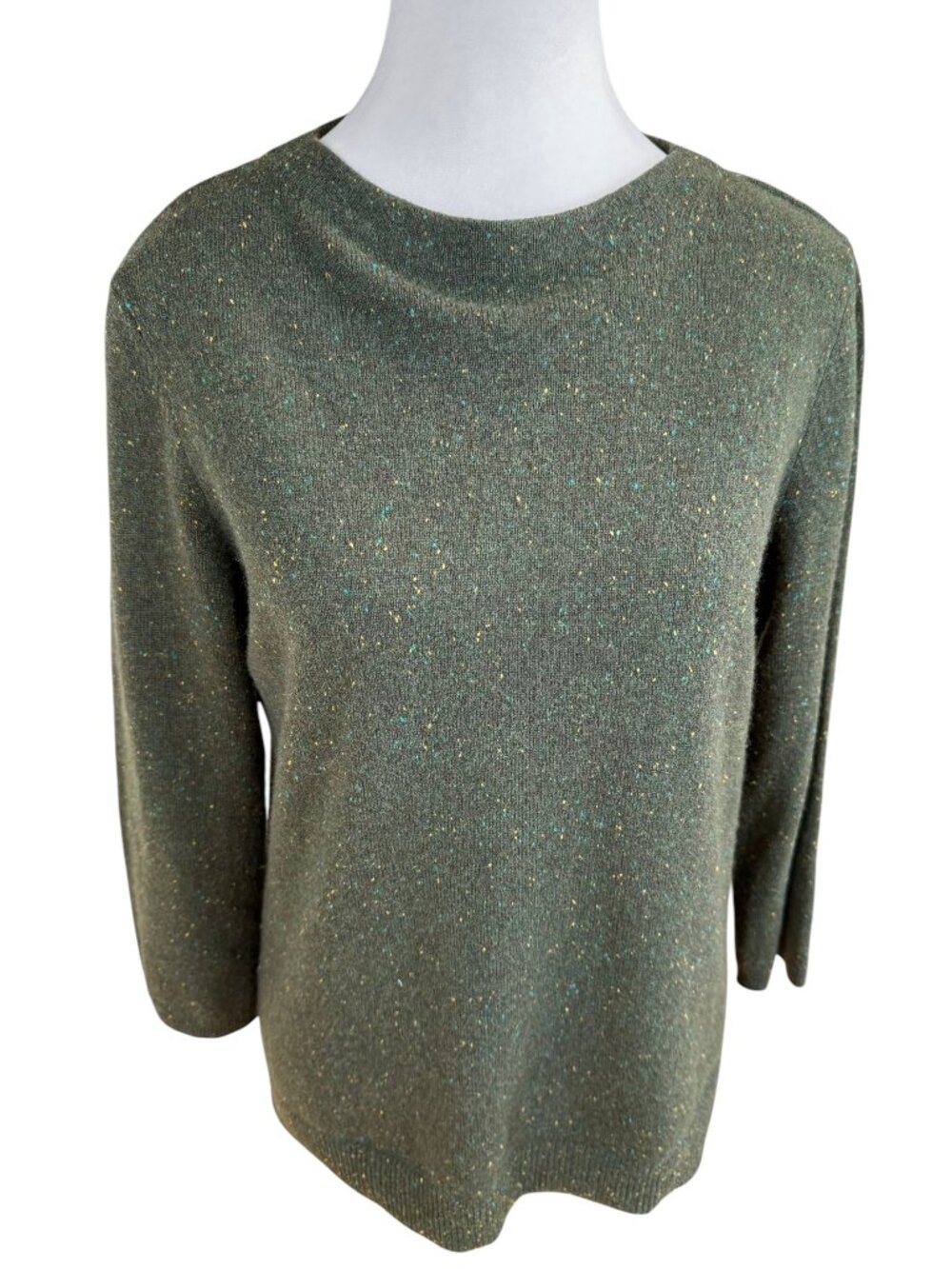 Talbots Cashmere Soft Boat Neck Sweater Heathered Green Donegal Fleck (M)